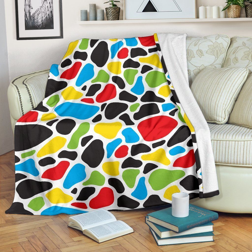 Colorful Cow Sherpa Fleece Blanket