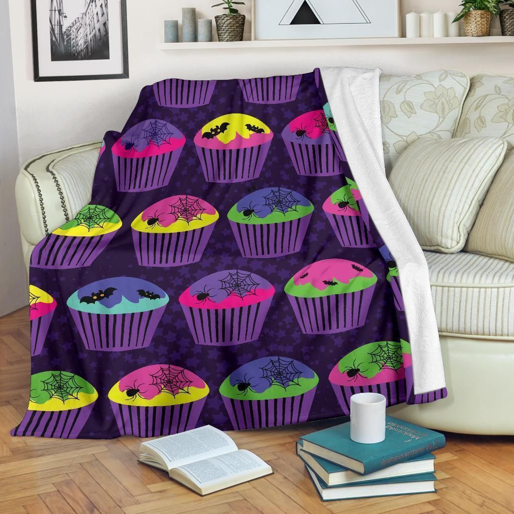 Colorful Cupcake Happy Halloween Fleece Blanket