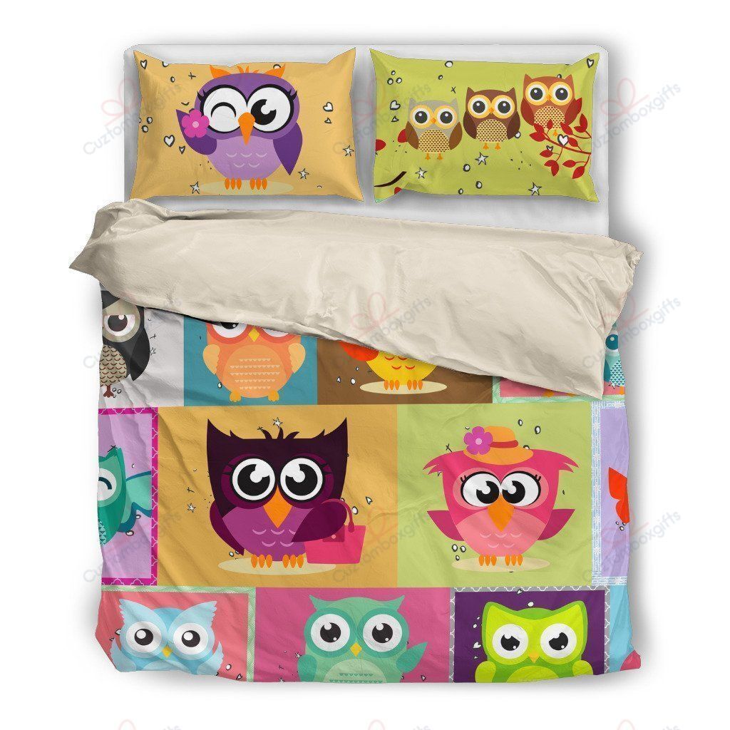 Colorful Cute Owl Printed Bedding Set