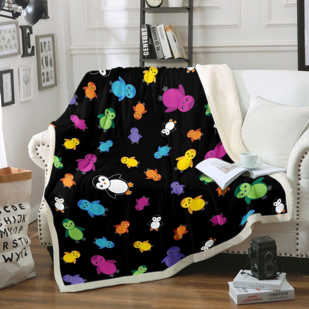 Colorful Cute Penguins Sherpa Fleece Blanket