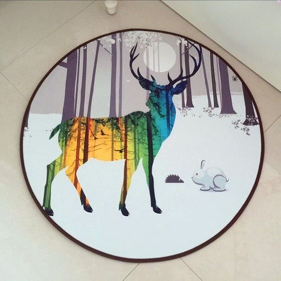 Colorful Deer Round Carpet