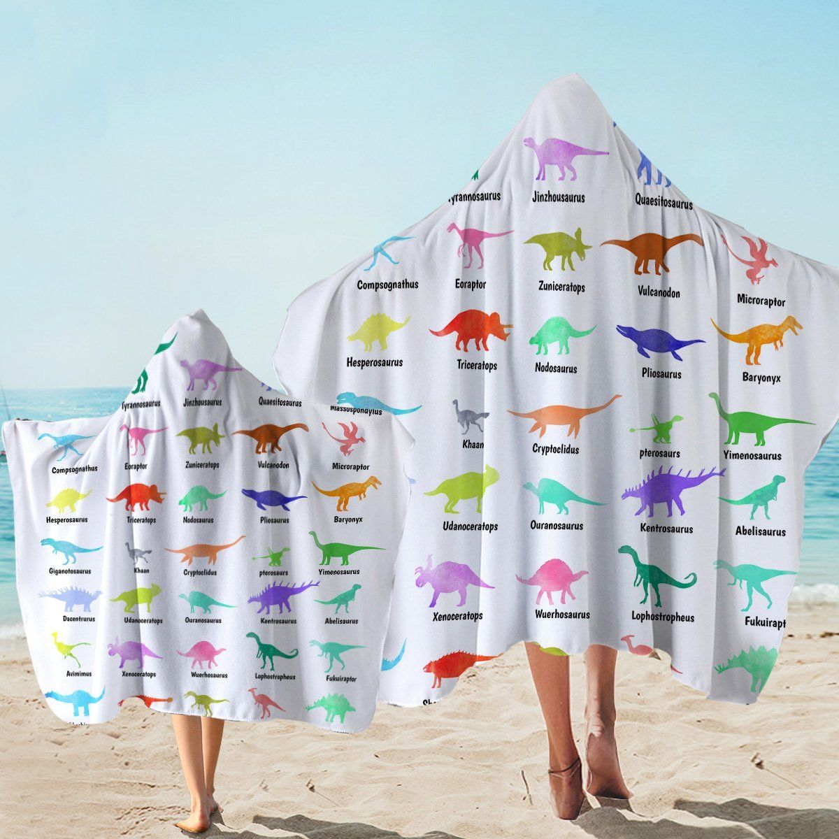 Colorful Dinosaur Almanac White Printed Hooded Towel
