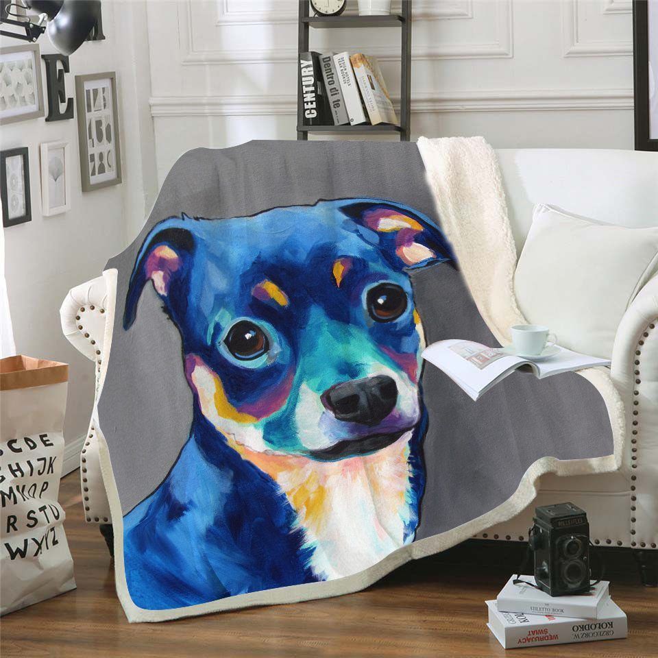 Colorful Dog Sherpa Fleece Blanket