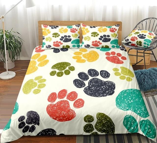 Colorful Dog Footprints Bedding Set