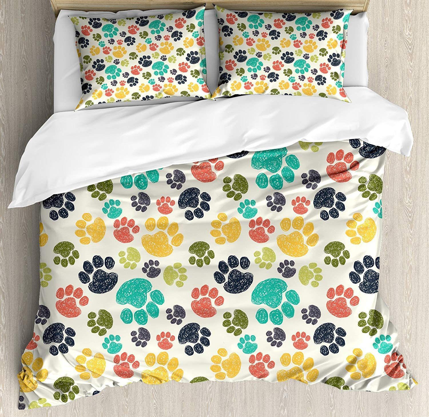 Colorful Dog Paw With White Background Bedding Set
