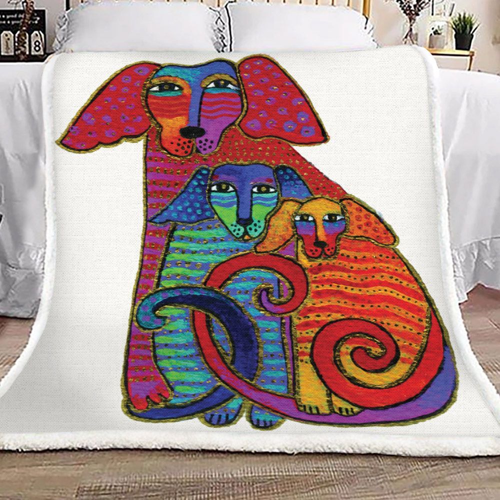 Colorful Dog Sherpa Fleece Blanket