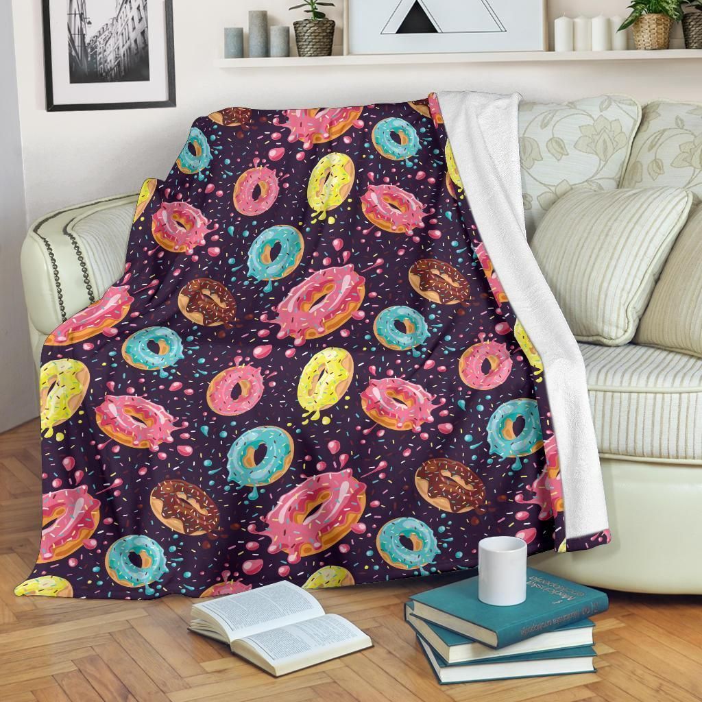 Colorful Donut Fastfood Pattern Print Design Fleece Blanket