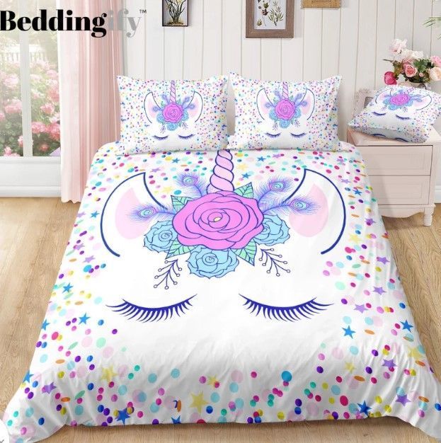 Colorful Dot And Unicorn Bedding Set