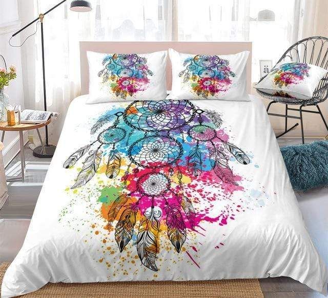 Colorful Dreamcatcher Bohemian On White Bedding Set