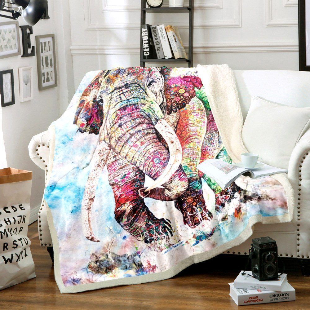 Colorful Elephant Art Sherpa Fleece Blanket
