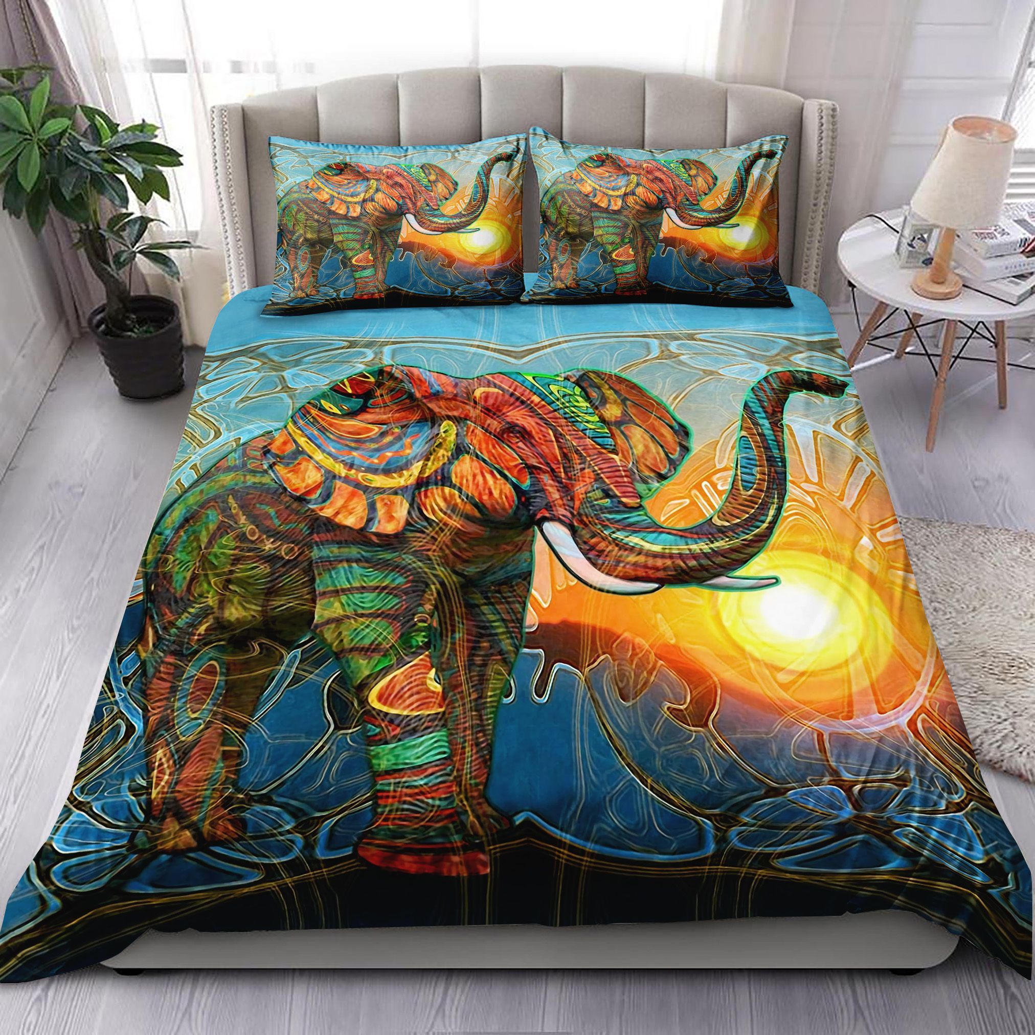 Colorful Elephant At Sunset Bedding Set