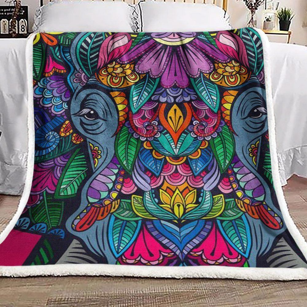 Colorful Elephant Sherpa Fleece Blanket