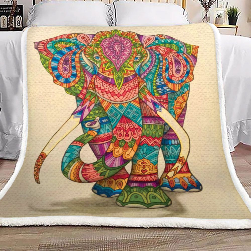Colorful Elephant Sherpa Fleece Blanket