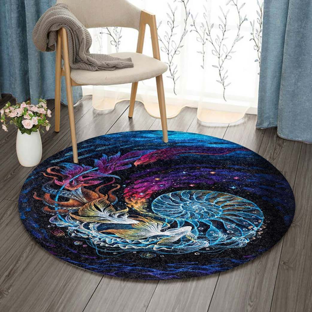 Colorful Fishes Round Carpet