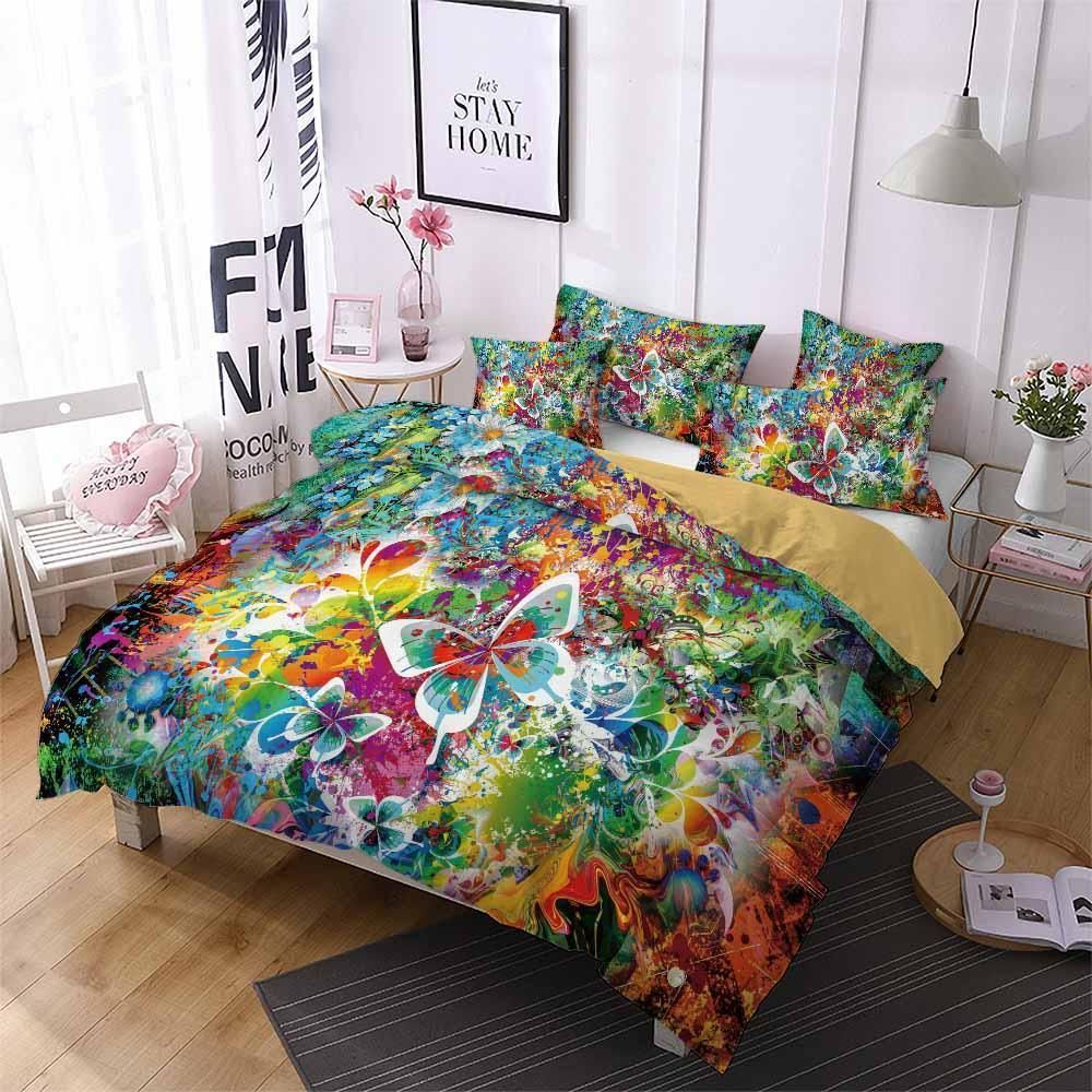 Colorful Flower Butterflies Printed Bedding Set
