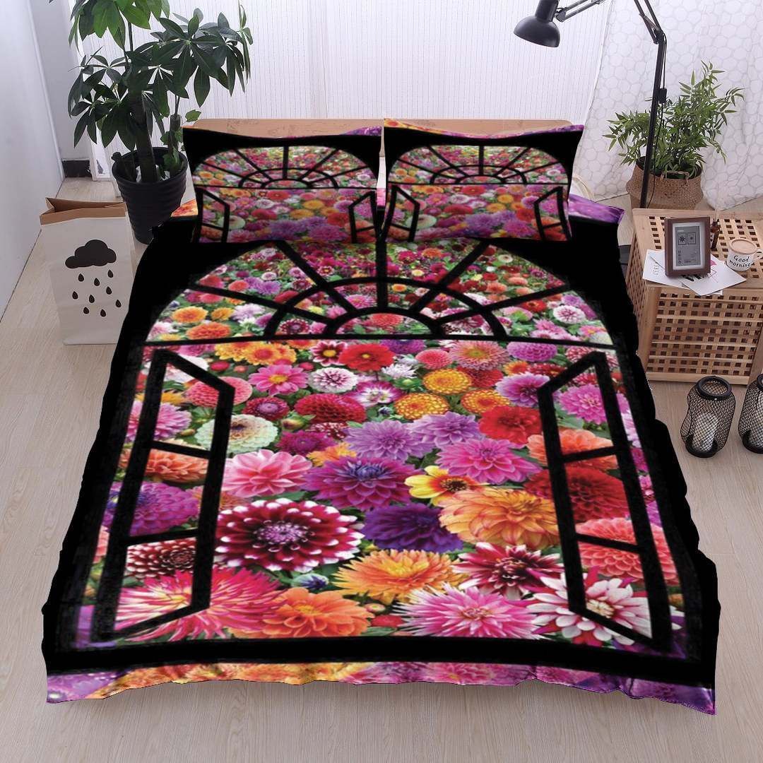Colorful Flower Window Printed Bedding Set