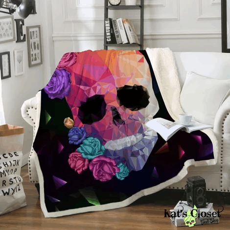Colorful Flowers And Skull Sherpa Fleece