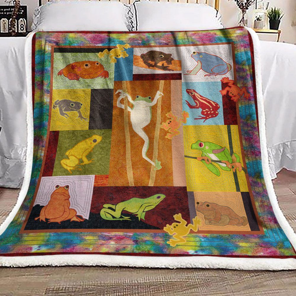 Colorful Frog Sherpa Fleece Blanket