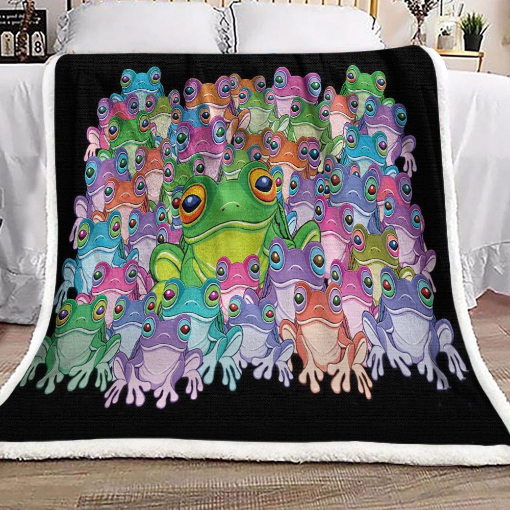 Colorful Froggy Family Sherpa Fleece Blanket