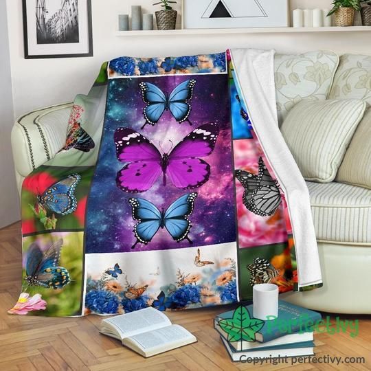 Colorful Galaxy Butterfly Sherpa Fleece Blanket