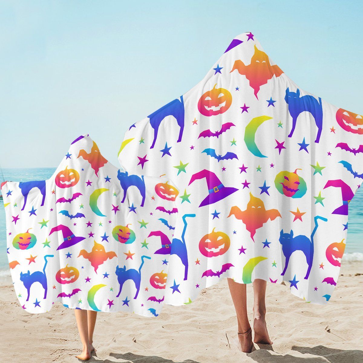 Colorful Halloween Theme Bright Printed Hooded Towel