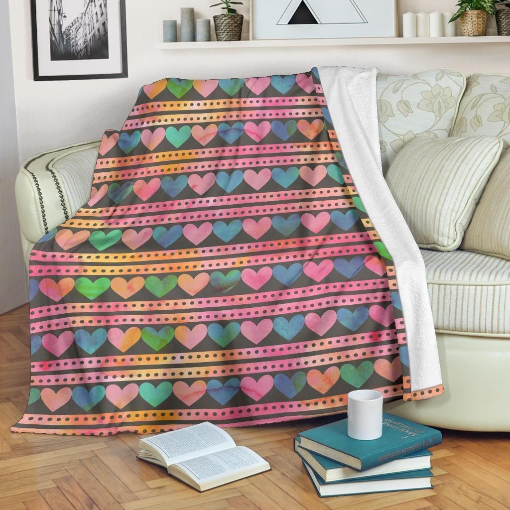 Colorful Heart Pattern Print Design Vintage Fleece Blanket