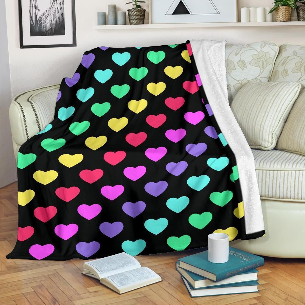 Colorful Heart Rainbow Pattern Print Design Fleece Blanket