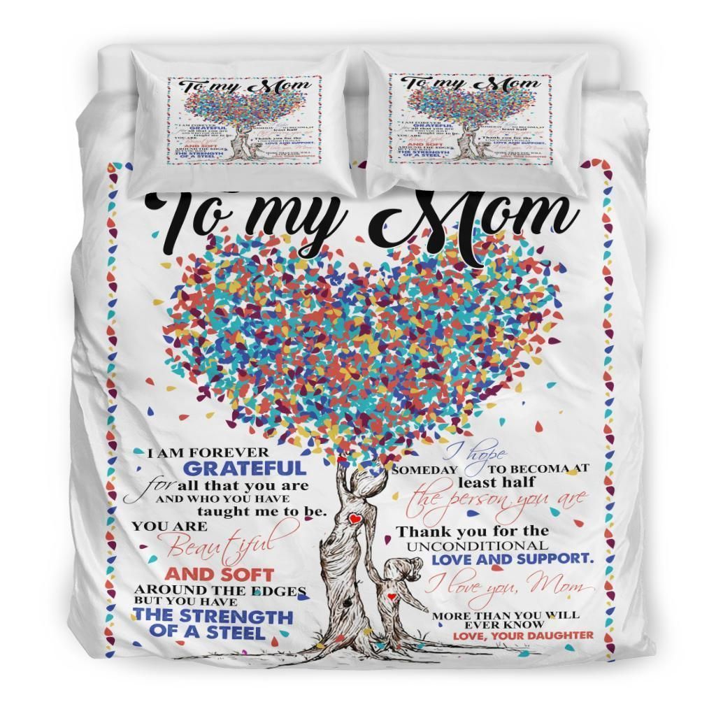 Colorful Heart Tree To My Mom White I Love You Bedding Set