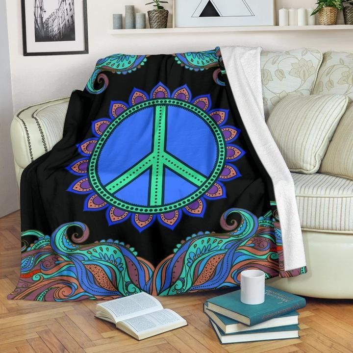 Colorful Hippie Peace Sherpa Fleece Blanket