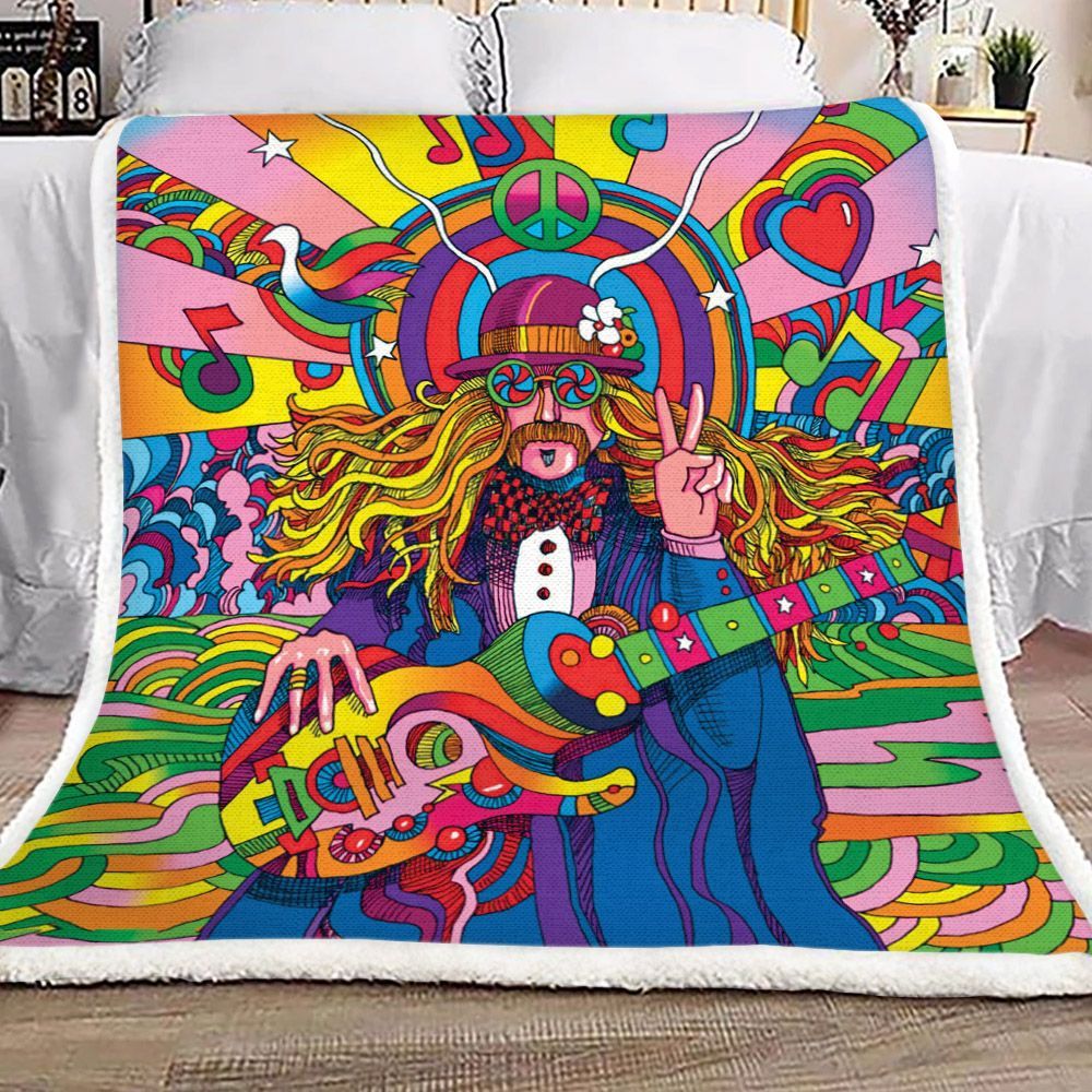 Colorful Hippie Sherpa Fleece Blanket