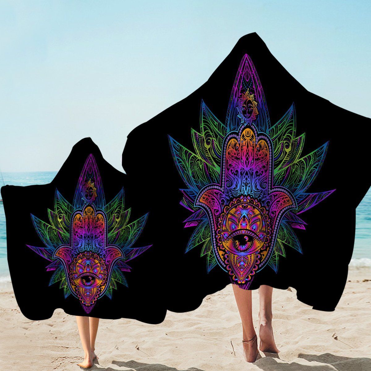 Colorful Holy Hand Black Printed Hooded Towel