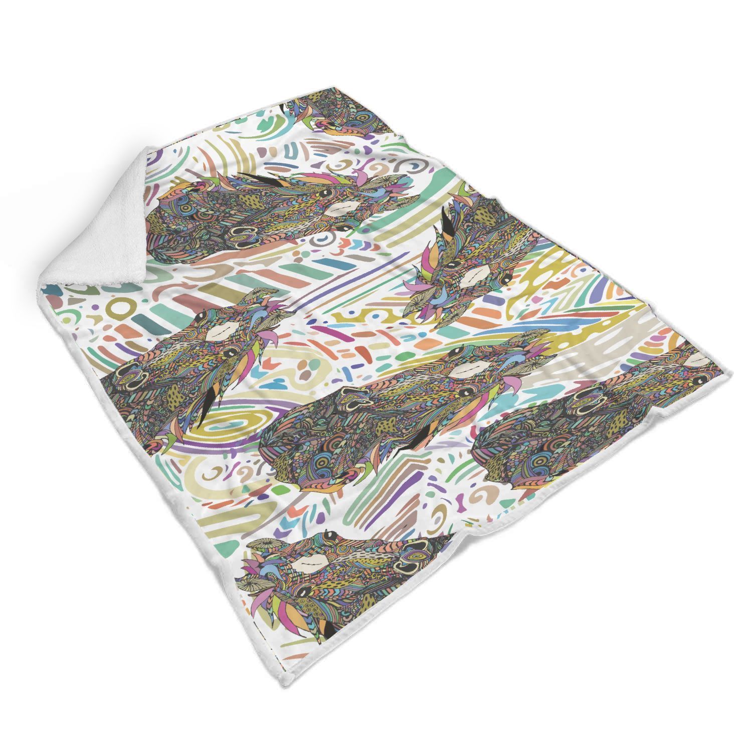 Colorful Horse Sherpa Fleece Blanket