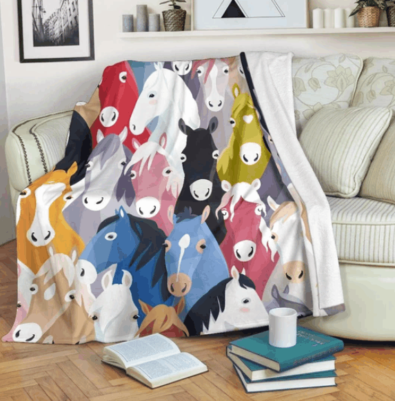 Colorful Horse Sherpa Fleece Blanket