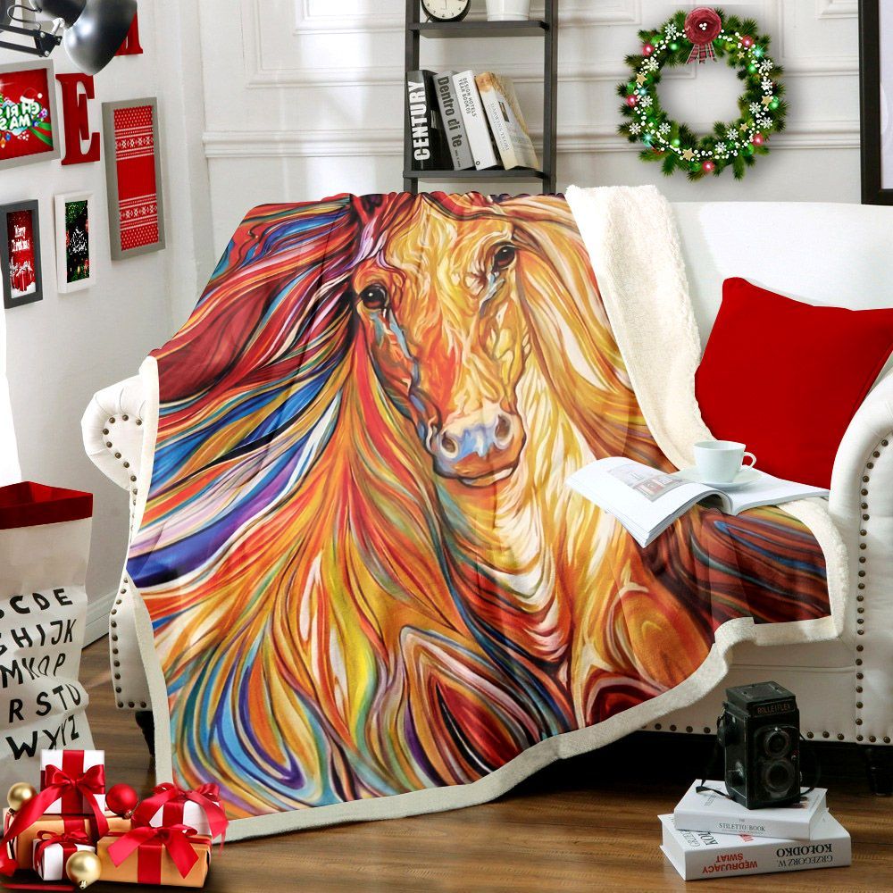 Colorful Horse Sherpa Fleece Blanket