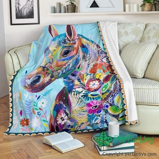 Colorful Horses Sherpa Fleece Blanket