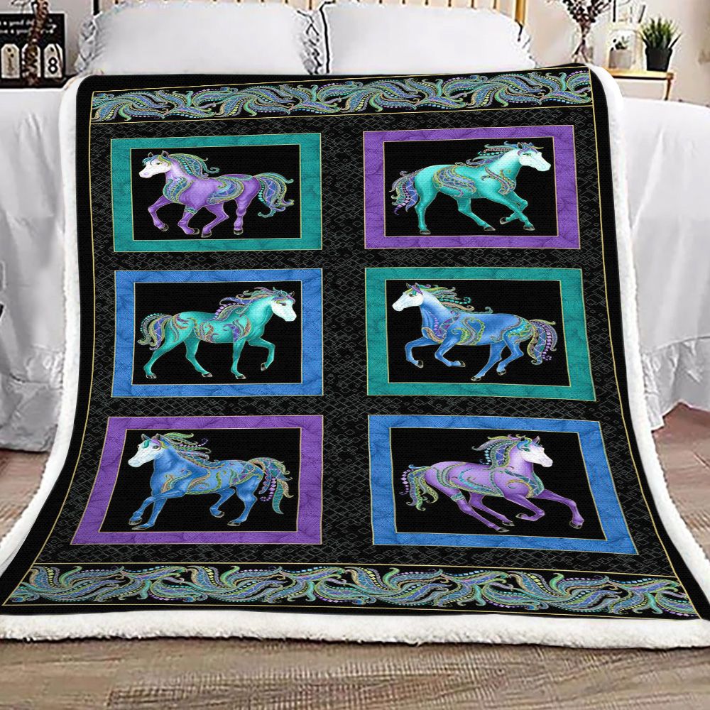 Colorful Horses Fleece Blanket