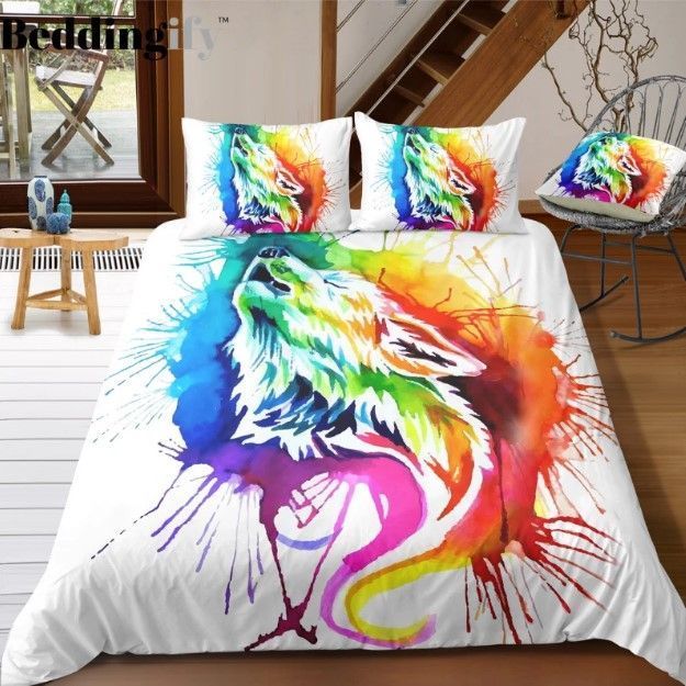 Colorful Howling Wolf Bedding Set