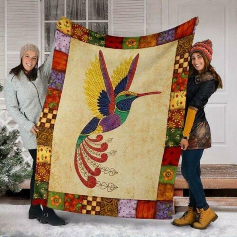 Colorful Hummingbird Sherpa Fleece Blanket