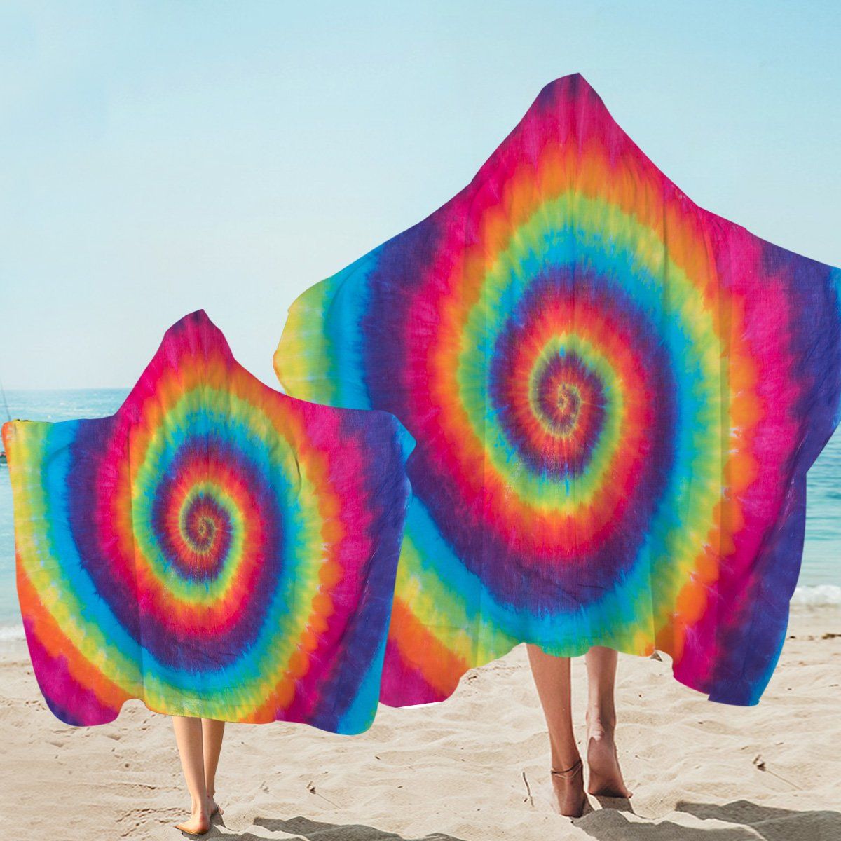 Colorful Hypnotic Spiral Printed Hooded Towel