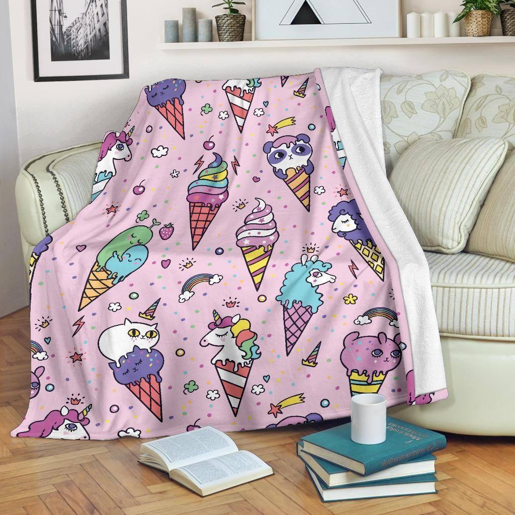 Colorful Ice Cream Pattern Print Design Pink Fleece Blanket