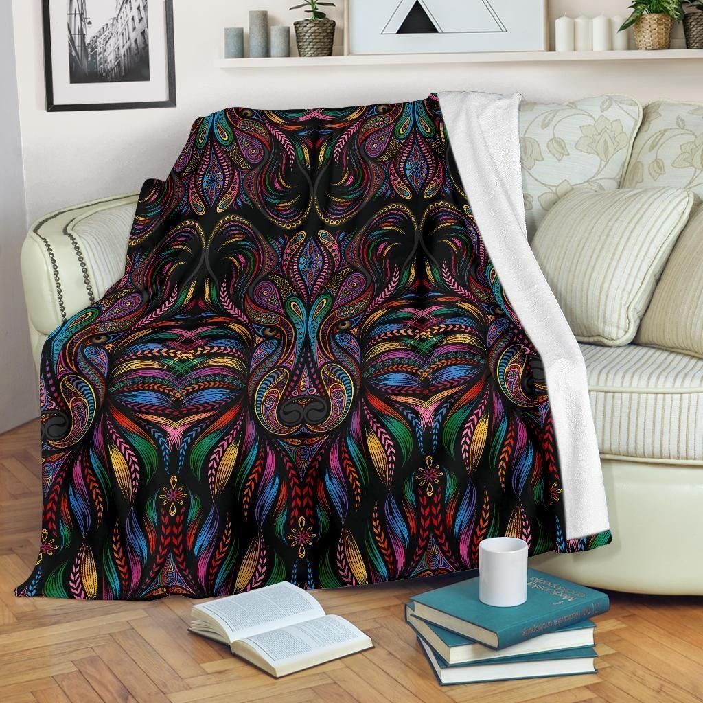 Colorful Indigenous Art Wolf Fleece Blanket