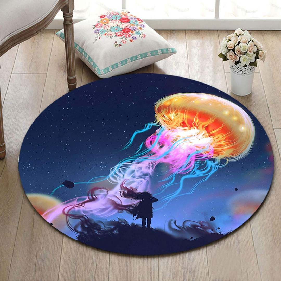 Colorful Jellyfish Round Carpet