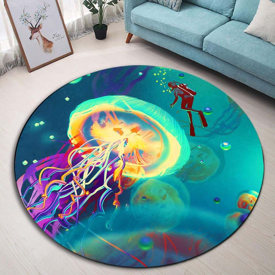 Colorful Jellyfish Round Carpet