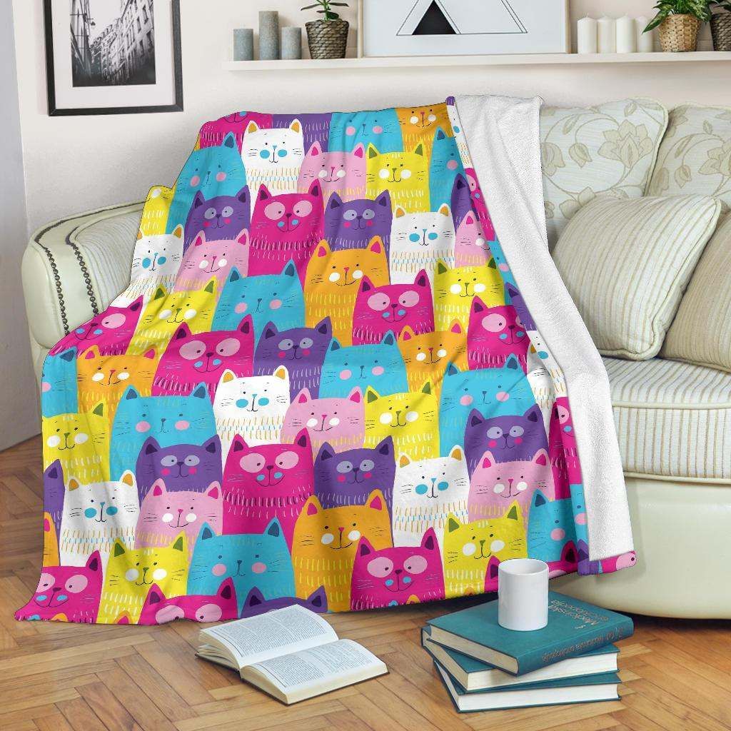 Colorful Kitten Cat Sherpa Fleece Blanket