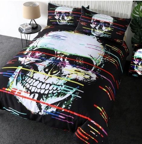 Colorful Lines Skull Bedding Set