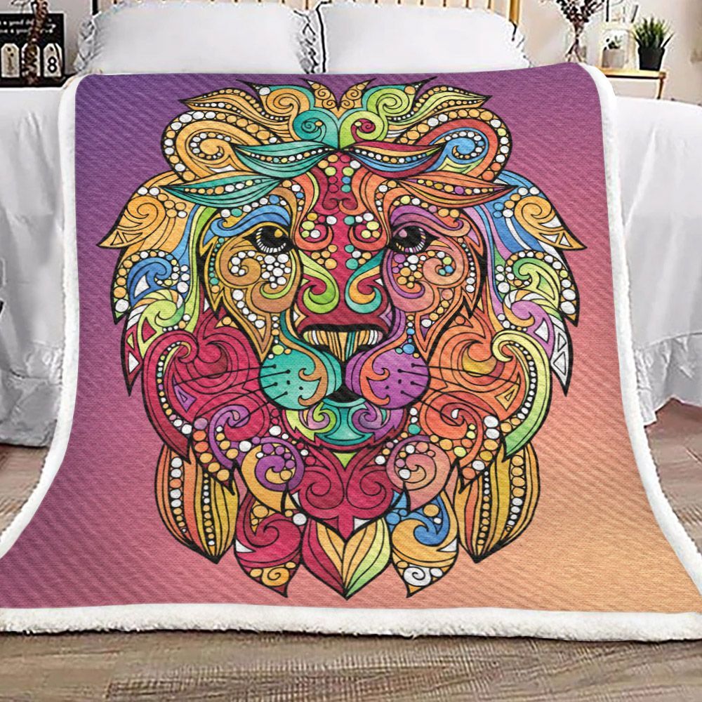 Colorful Lion Sherpa Fleece Blanket