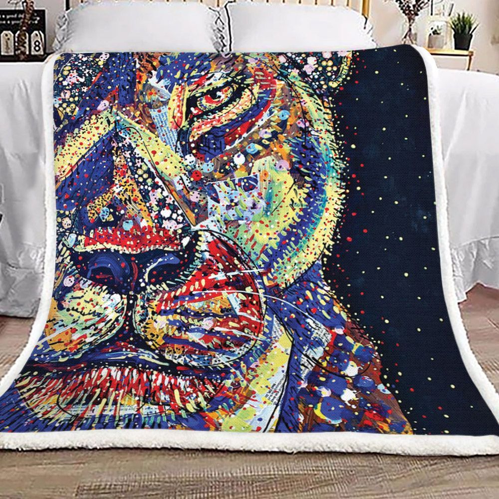Colorful Lion Painting Sherpa Fleece Blanket