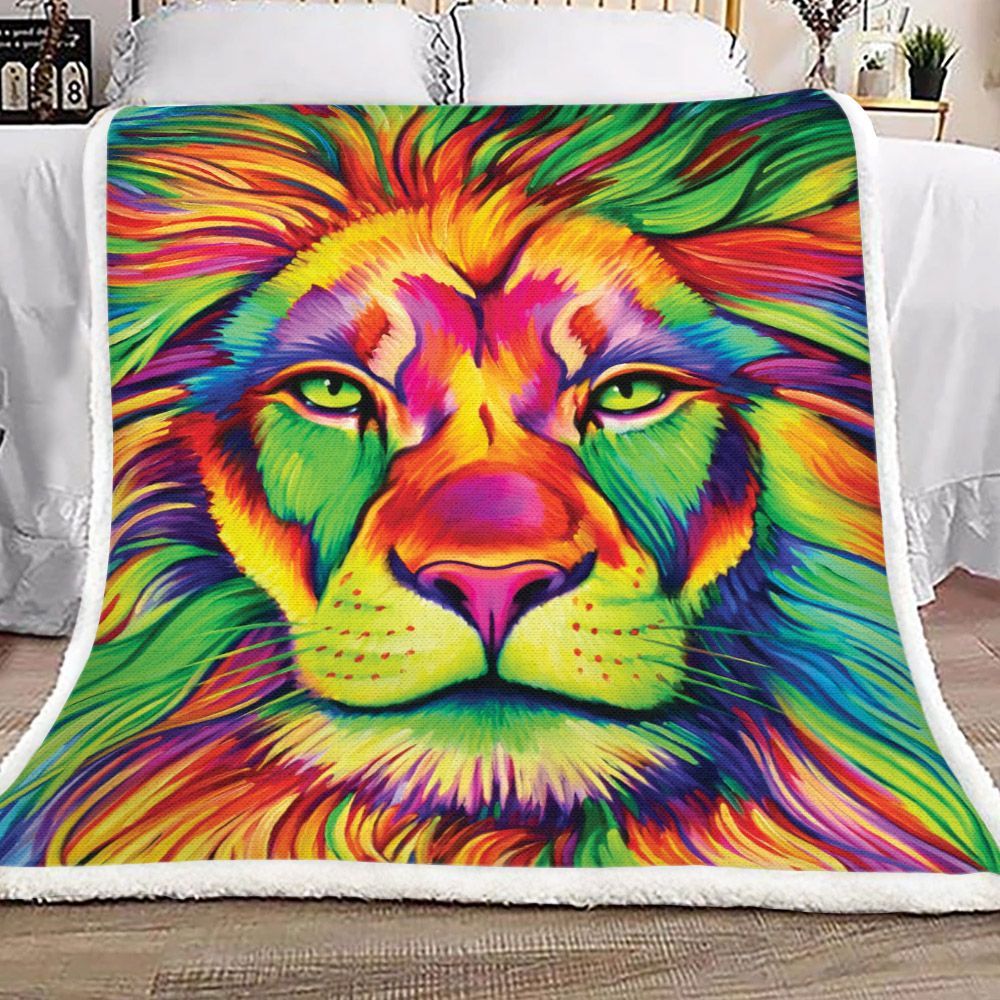Colorful Lion Sherpa Fleece Blanket