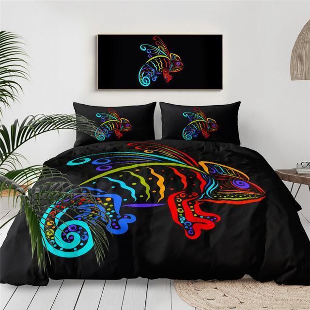 Colorful Lizard On Black Bedding Set