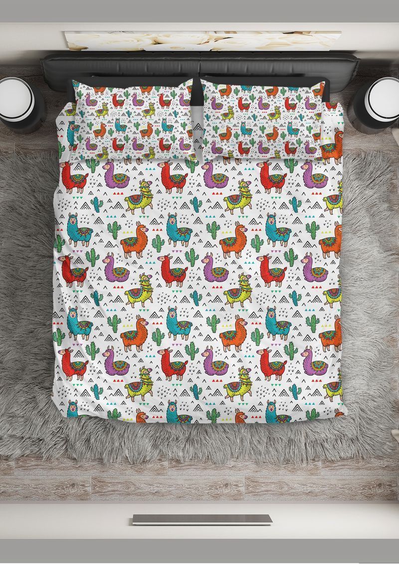 Colorful Llama And Cactus Pattern Bedding Set